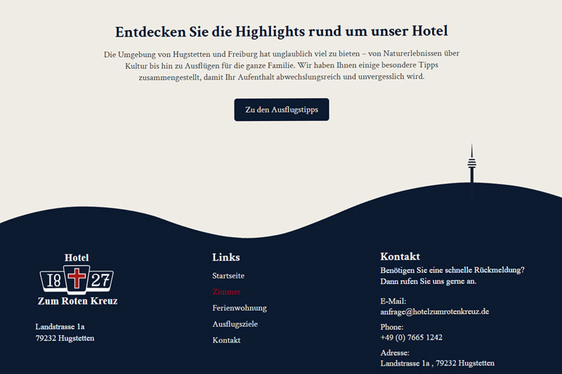 Gestalteter Footer der Website des Hotel Zum Roten Kreuz